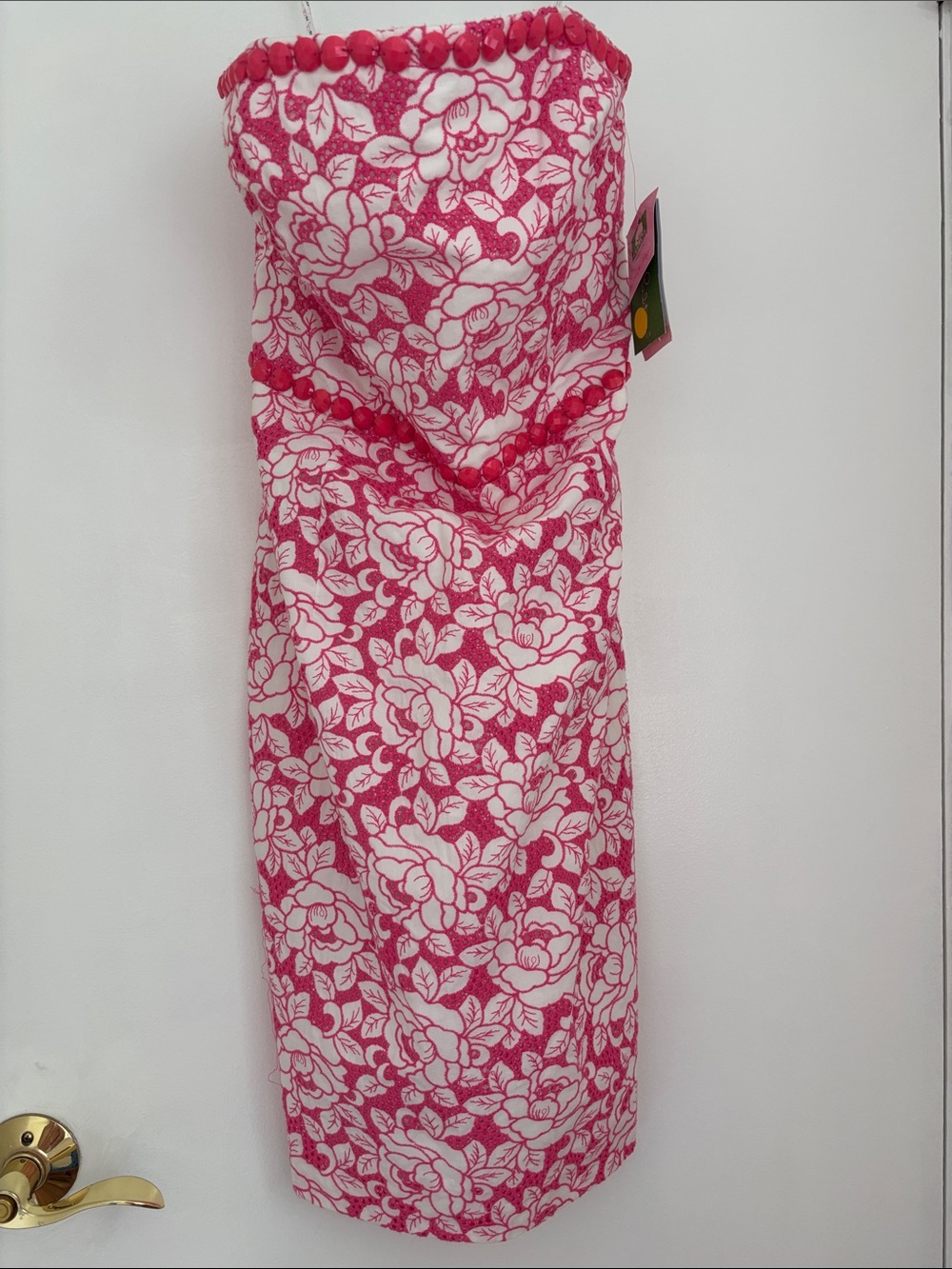 Lilly Pulitzer Pink Floral Strapless Sheath Dress - Picture 3 of 5